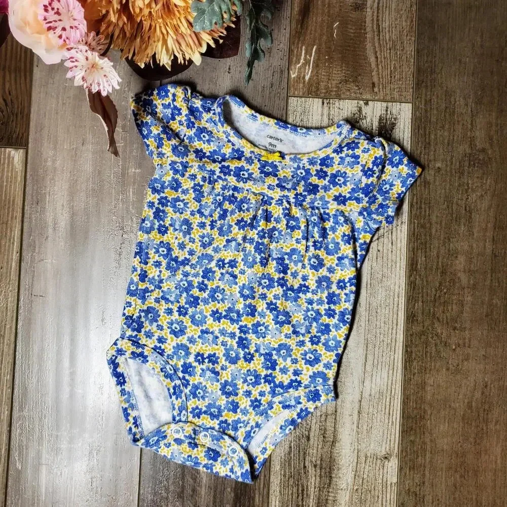 Carter's Baby Girl Blue and Yellow Floral Top Bodysuit 100% Cotton Size 9M NWOT